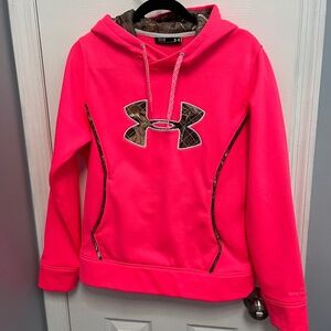 Under Armour Storm Pink Camo Pullover Breast Cancer Hoodie Sweatshirt Medium